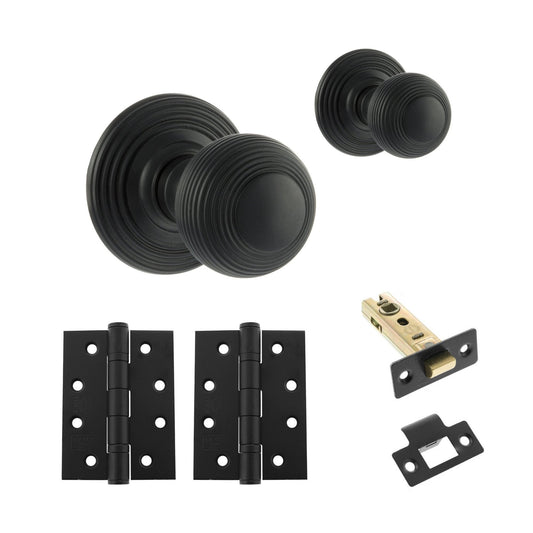 Ripon Round Reeded Mortice CE13 Fire Door Knob Set - Matt Black (120418)