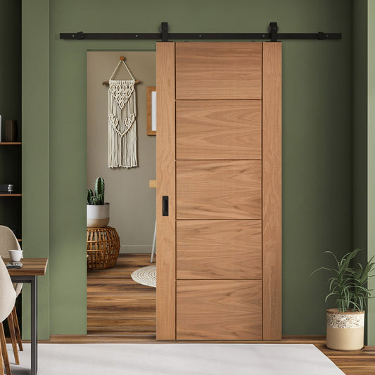 Oak Internal Unfinished Parma 5 Panel Sliding Door - Black Top Mounted (120663)