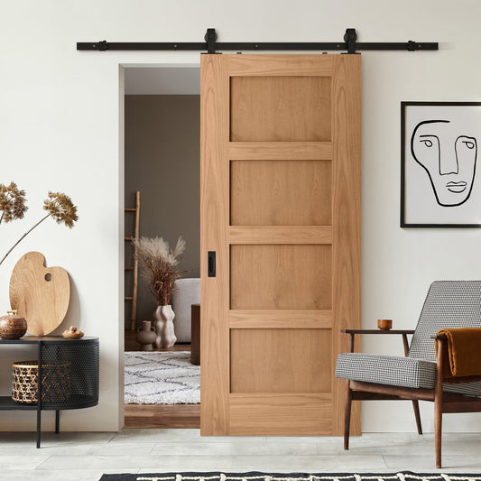 Oak Internal Unfinished Shaker 4 Panel Sliding Door - Black Top Mounted (120669)