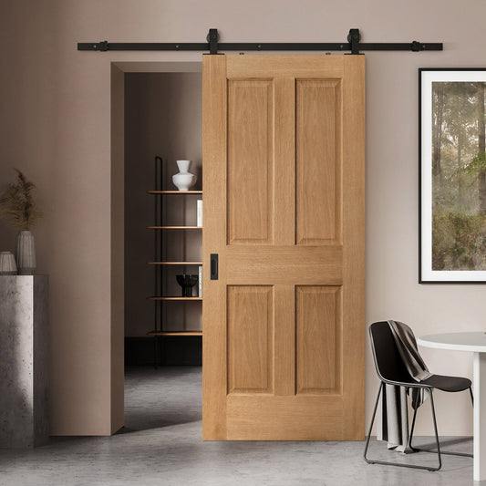 Oak Internal Unfinished Traditional Victorian 4 Panel Sliding Door - Black Top Mounted (120675)