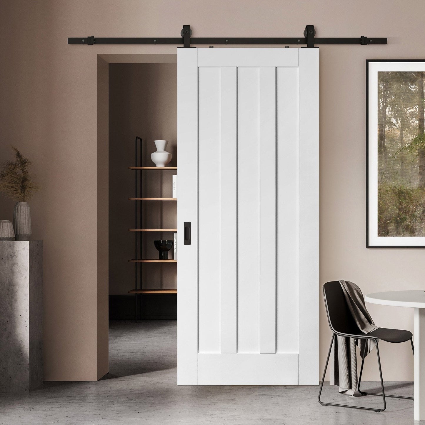 White Primed Internal Ashton 3 Panel Door Sliding Door - Black Top Mounted (120695)