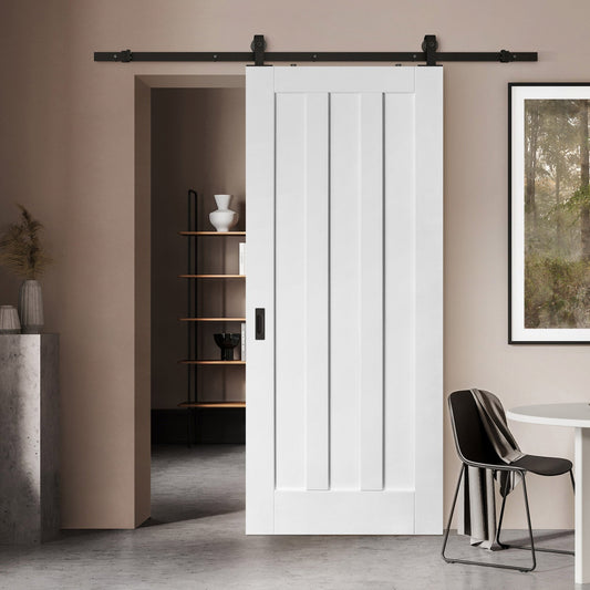 White Primed Internal Ashton 3 Panel Door Sliding Door - Black Top Mounted (120695)