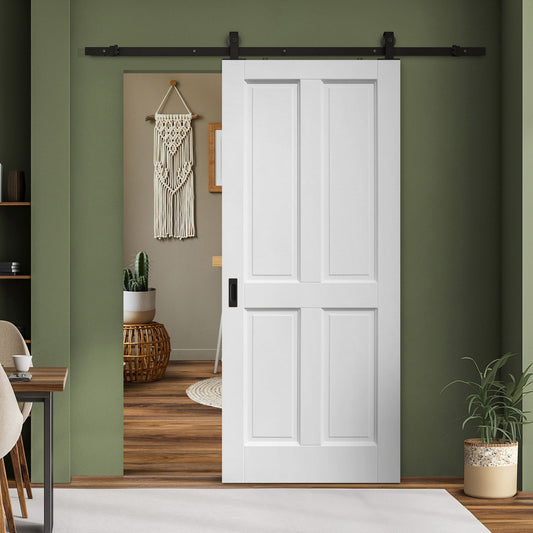 White Primed Internal Berkeley 4 Panel Sliding Door - Black Top Mounted (120699)