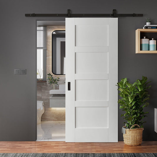 White Primed Internal Shaker 4 Panel Sliding Door - Black Top Mounted (120761)