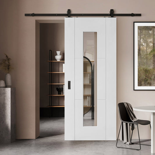 White Primed Internal Trent 3 Panel 1 Light Clear Glass Sliding Door - Black Top Mounted (120765)
