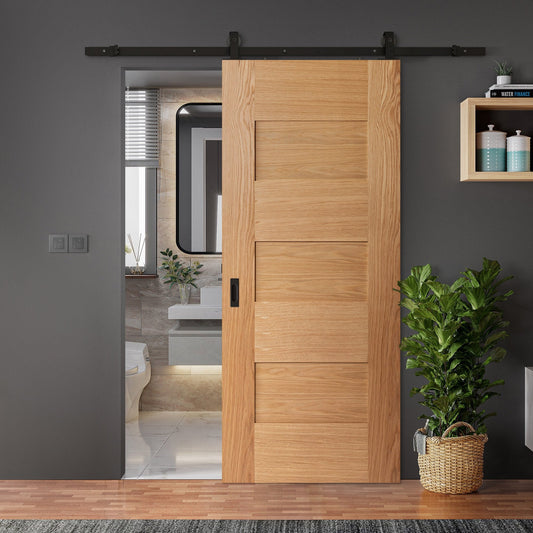Oak Internal Fully Finished Edison 7 Panel Sliding Door - Black Top Mounted (120803)