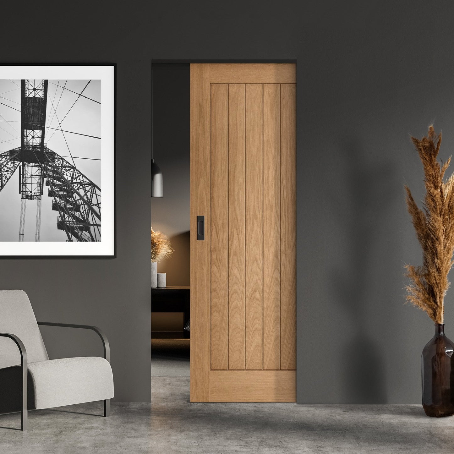 Oak Internal Unfinished Farley FD30 Classic Framed Fire Resistant Pocket Door Set (120822)