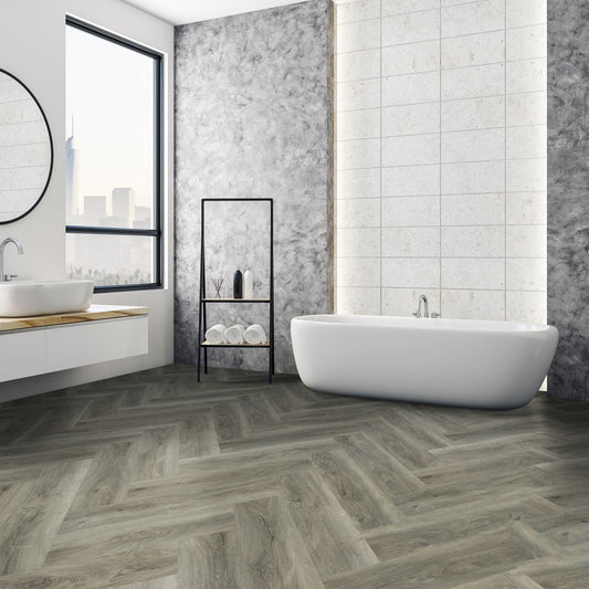 Signature Grey - Lifestyle SPC Herringbone 5.5mm Rigid Core Vinyl Flooring (119871)