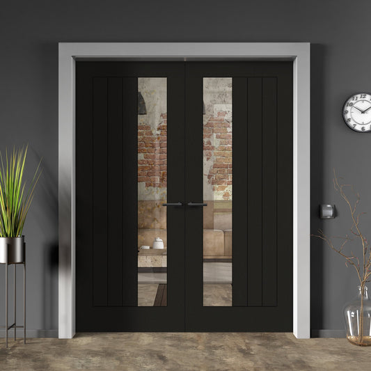Internal Black Fully Finished Oak Farley 1 Light Offset Clear Glass Pair Door (121317)