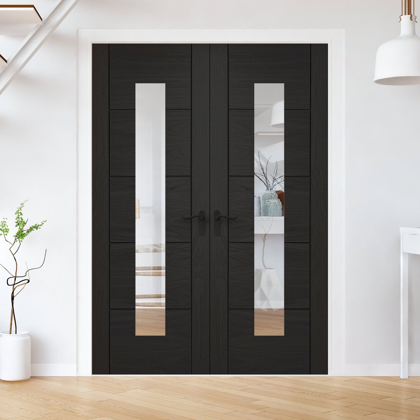 Internal Black Fully Finished Oak Parma 1 Light Clear Glass Door Pair Door (121319)