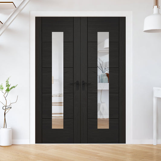 Internal Black Fully Finished Oak Parma 1 Light Clear Glass Door Pair Door (121319)