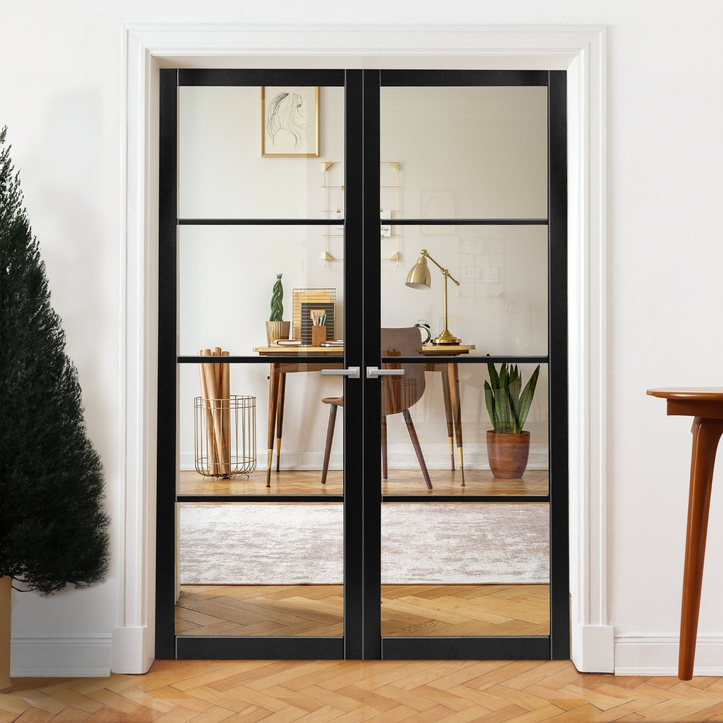 Internal Primed Industrial 2.0 Lifestyle 4 Light Clear Glass Pair Door (121325)