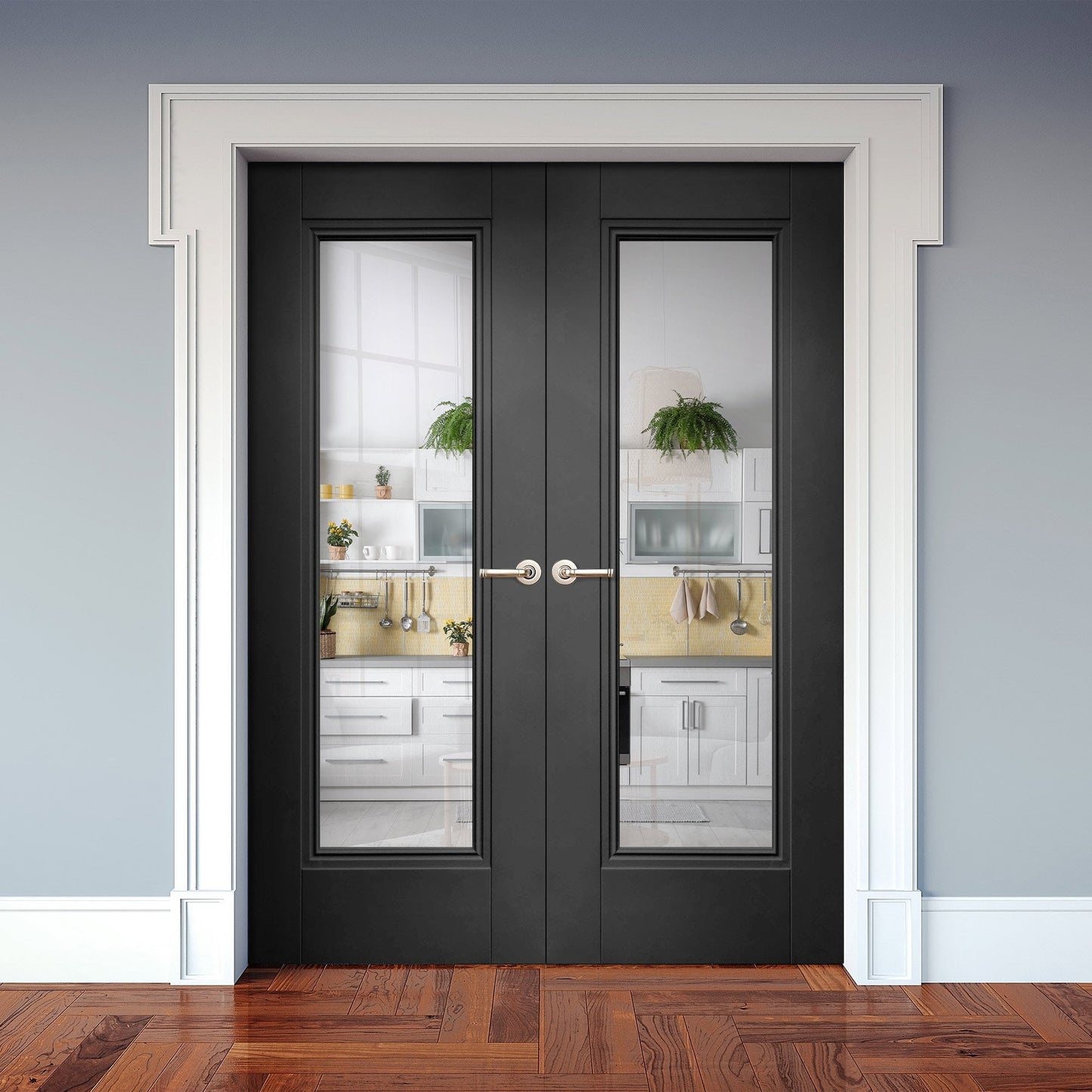 Internal Black Primed Lancaster 1 Light Clear Glass Pair Door (121331)