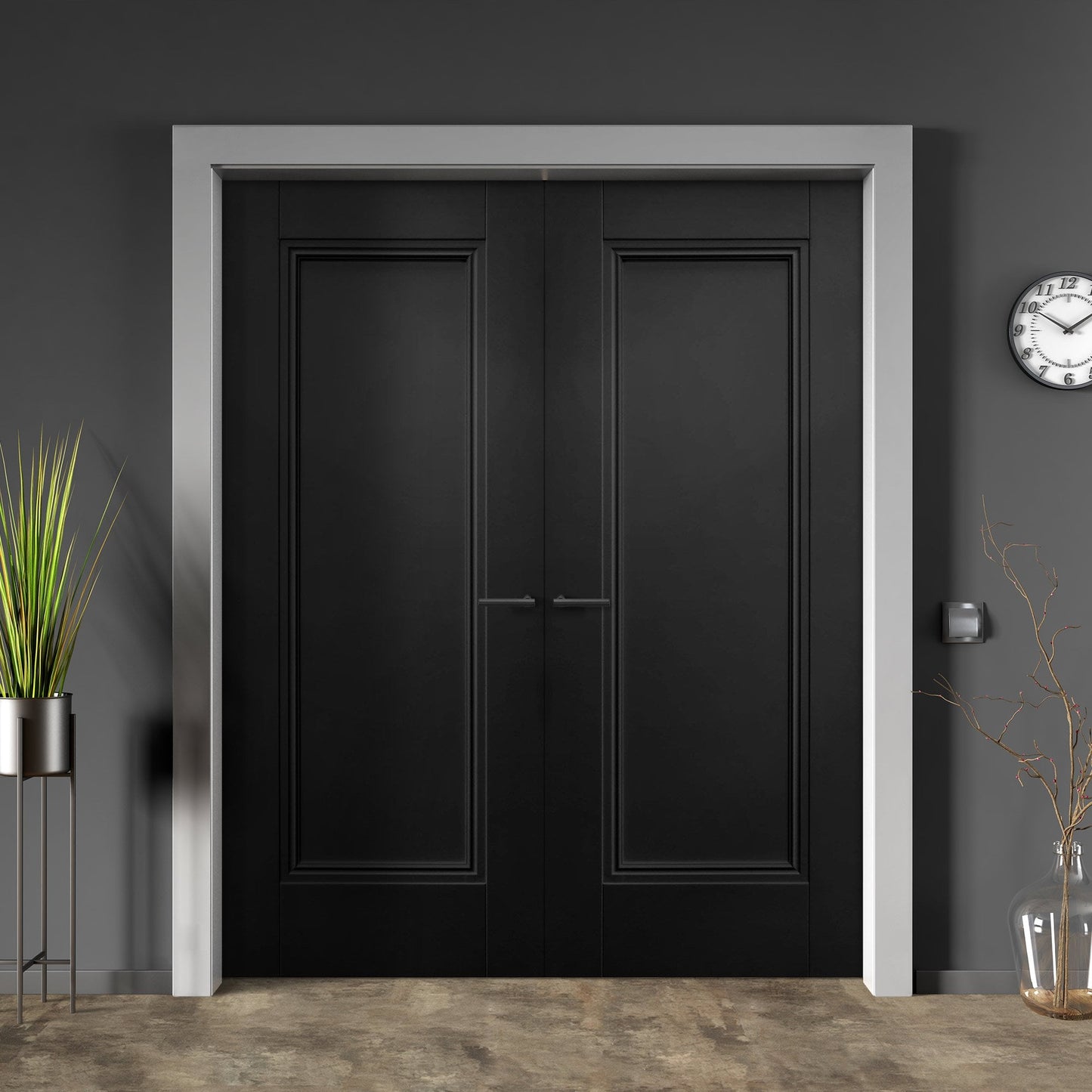 Internal Black Primed Lancaster 1 Panel Pair Door (121332)