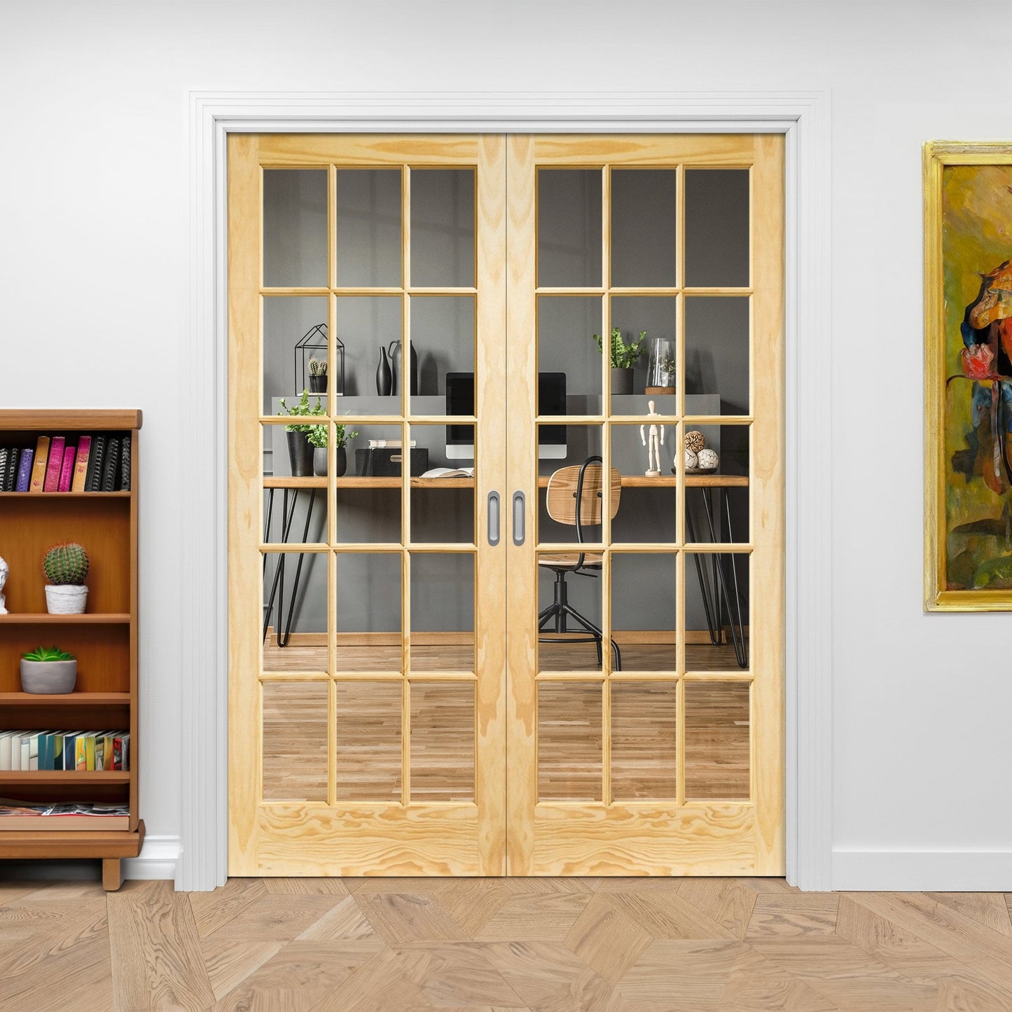 Internal Clear Pine Unfinished SA 15 Clear Glass Pair Door (121340)