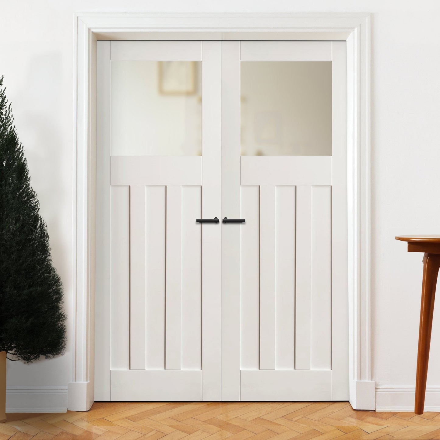 Internal White Primed 1930's DX 3 Panel 1 Light Obscure Glass Pair Door (121395)