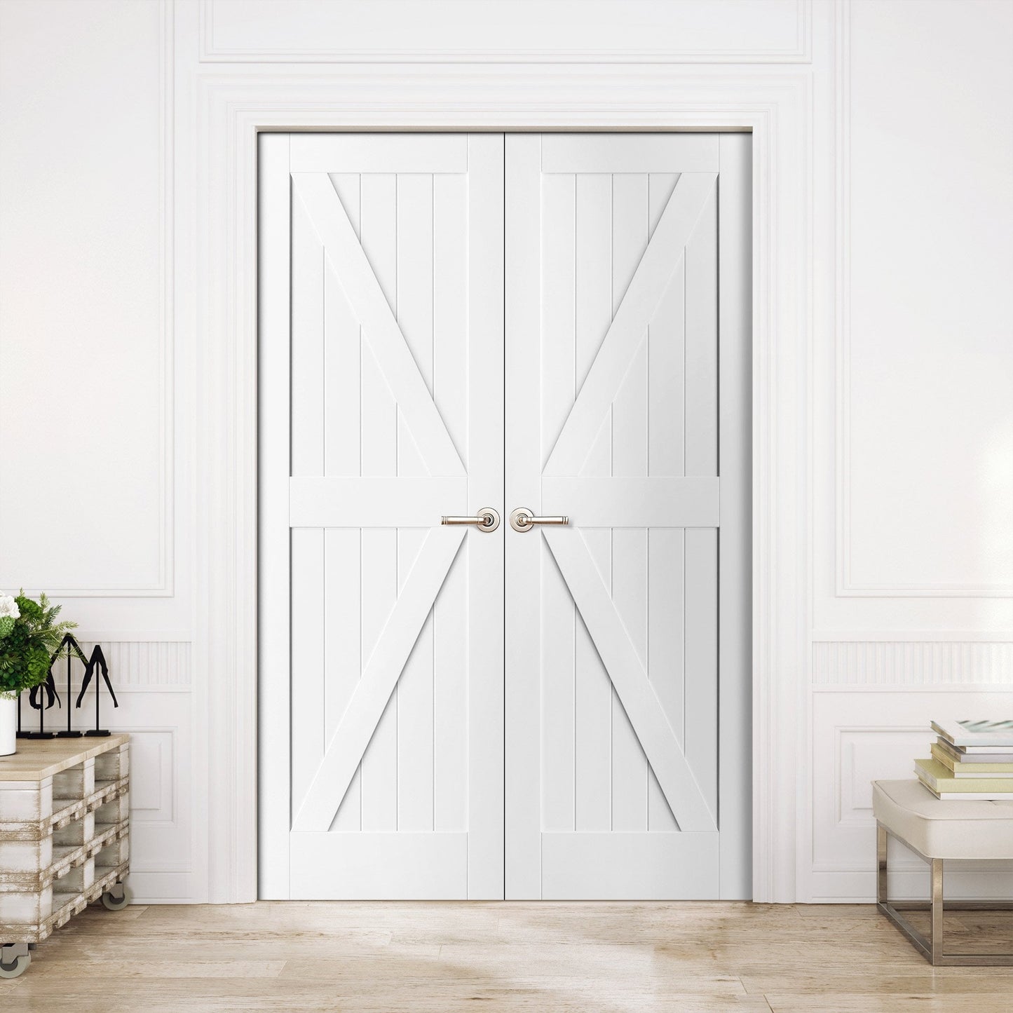 Internal White Primed Barn FLB Pair Door (121403)