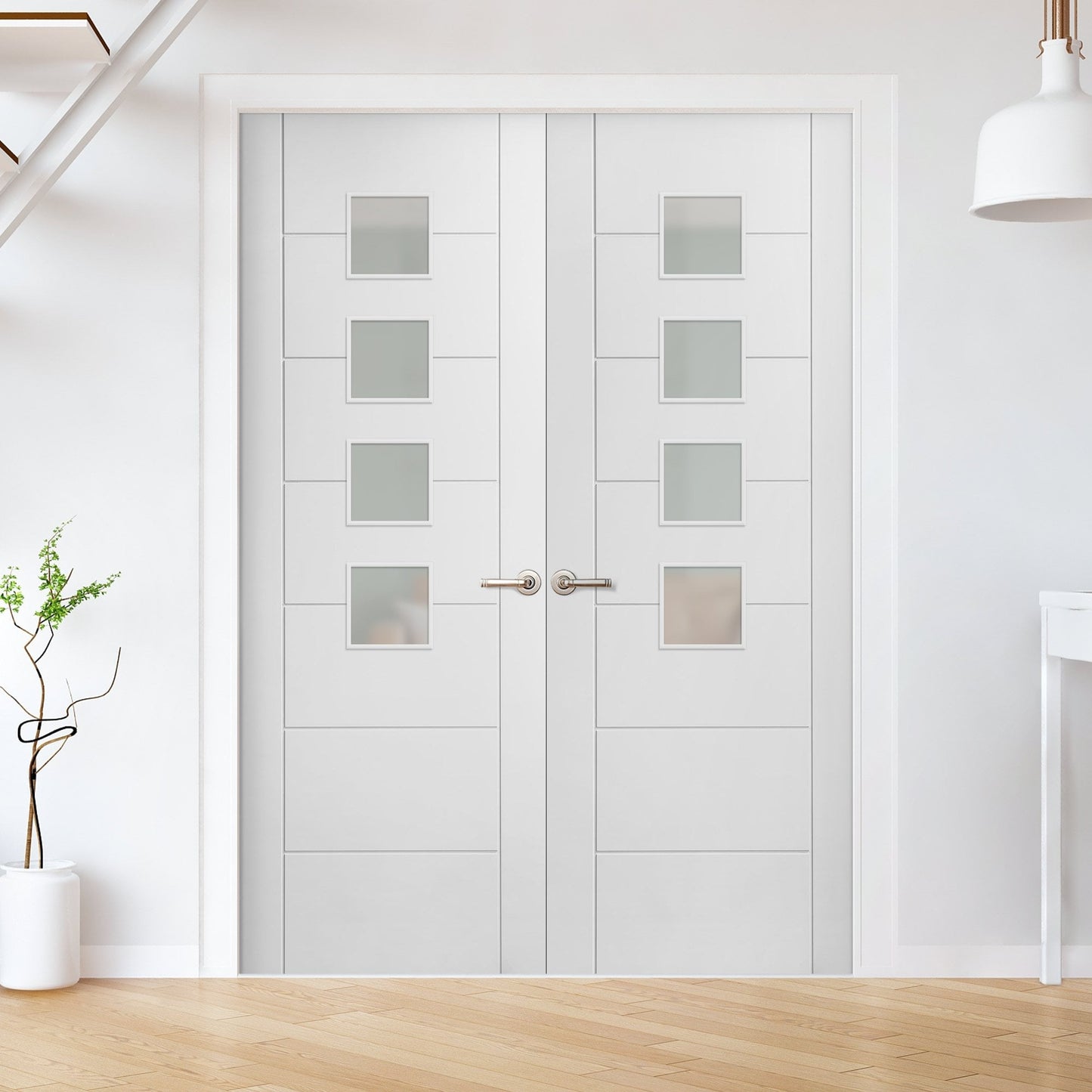 Internal White Primed Pedrena 7P 4 Light Obscure Glass Pair Door (121425)