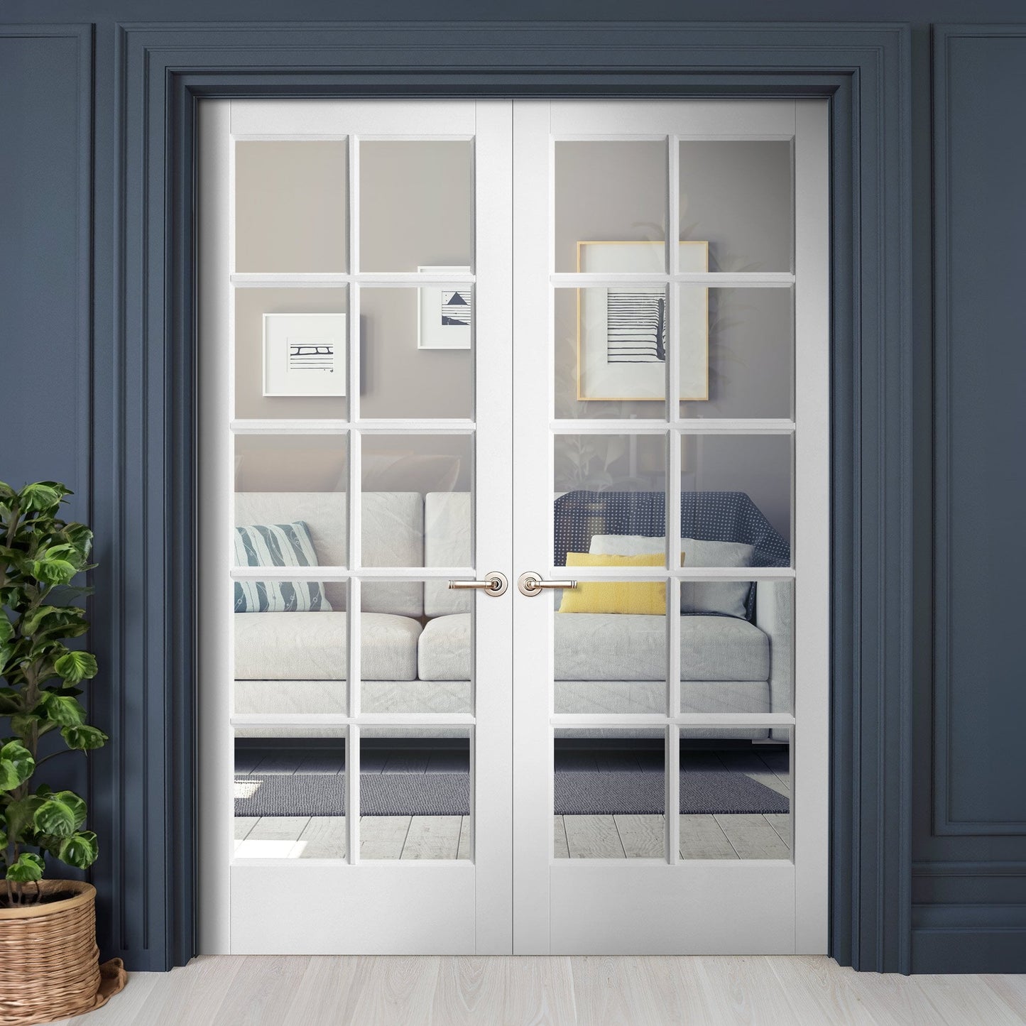 Internal White Primed SA 10 Light Clear Glass Pair Door (121427)