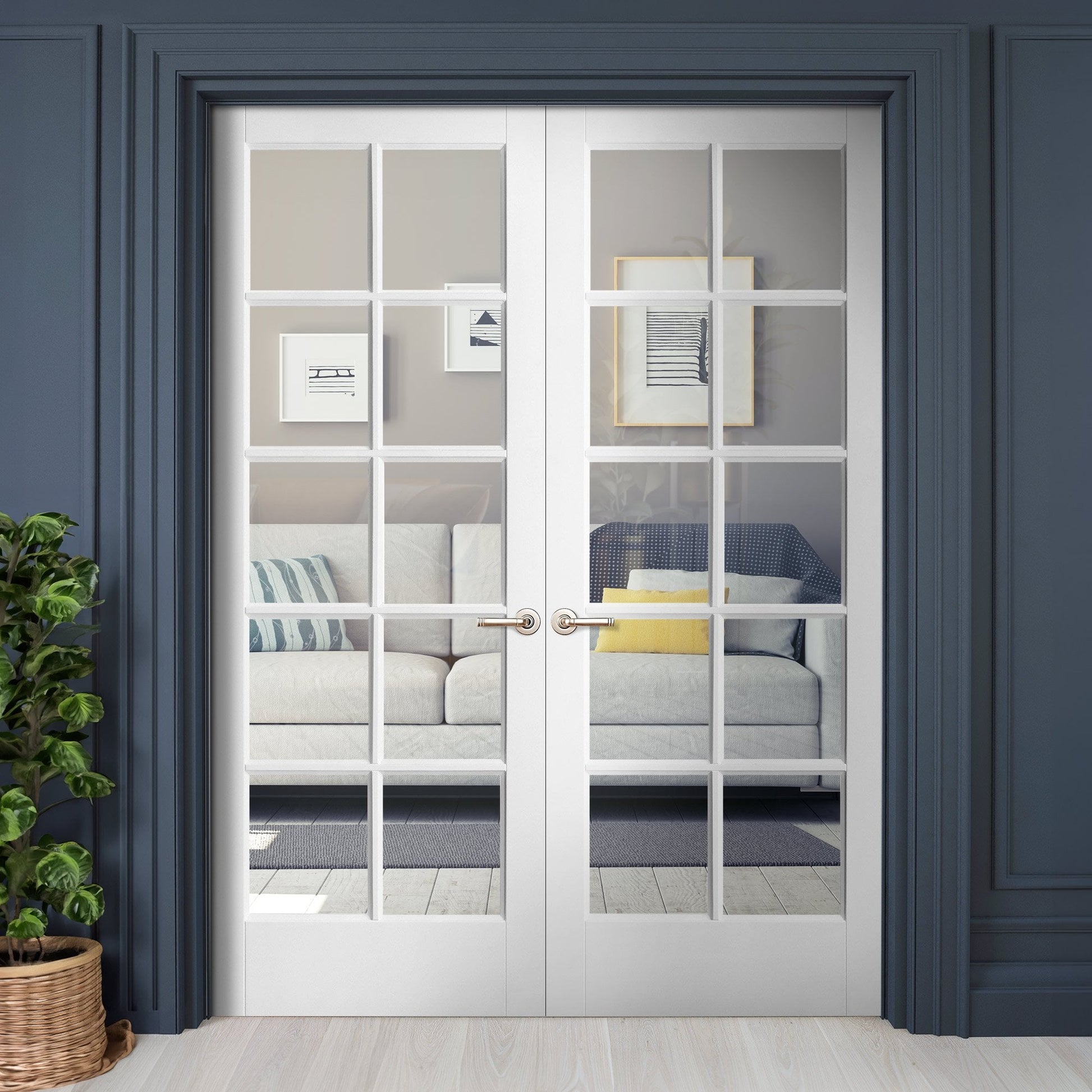 Internal White Primed SA 10 Light Clear Glass Pair Door (121427)