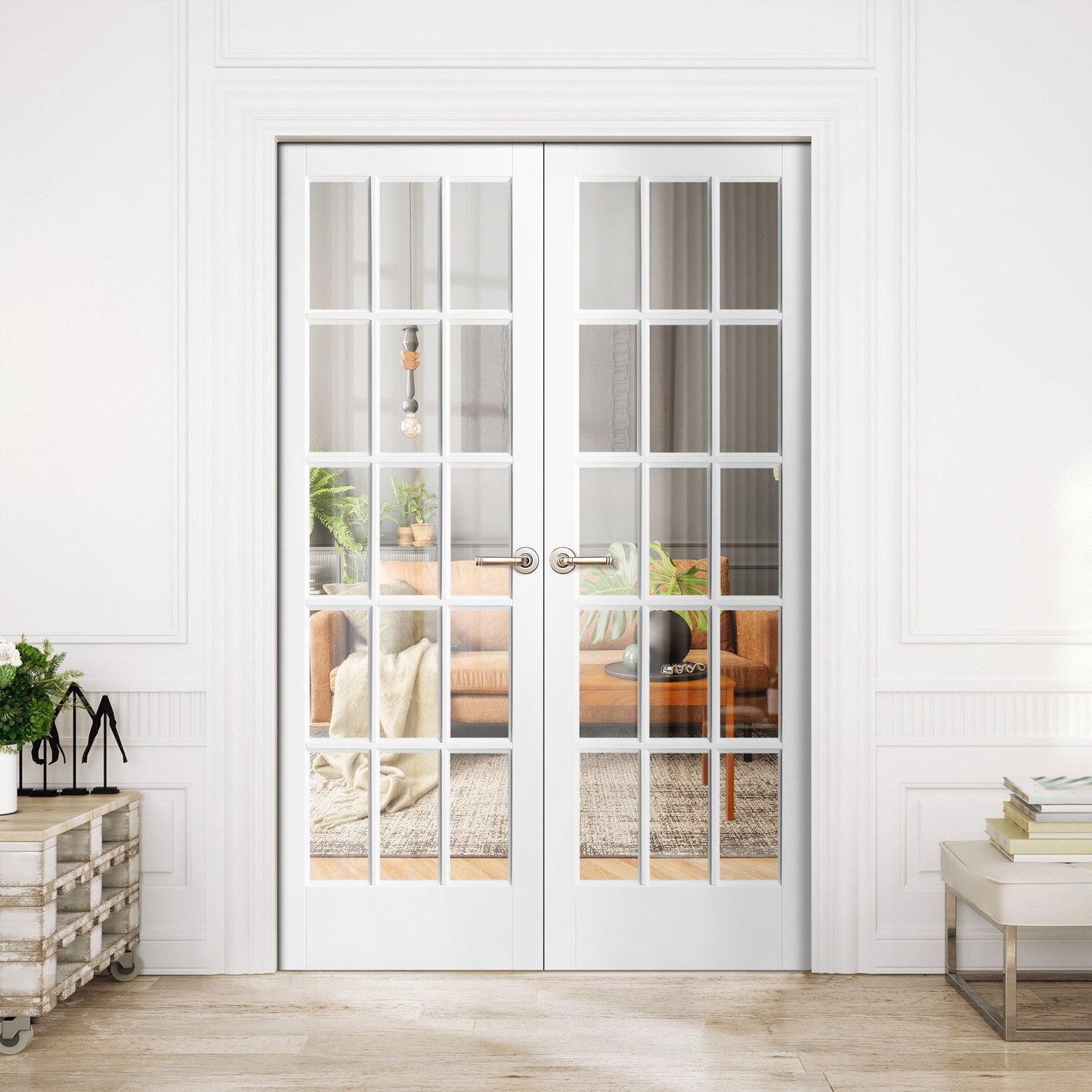 Internal White Primed SA 15 Light Clear Glass Pair Door (121428)