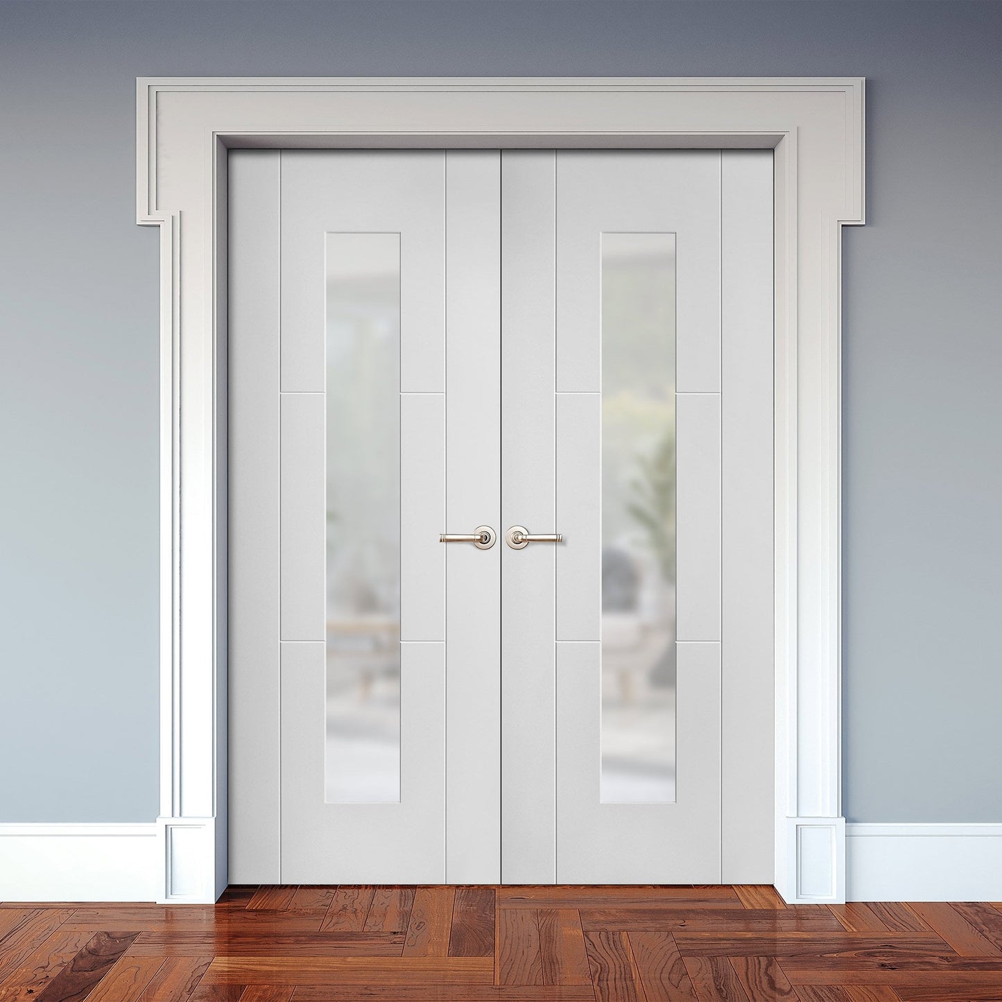 Internal White Primed Trent 3 Panel 1 Light Obscure Glass Pair Door (121436)