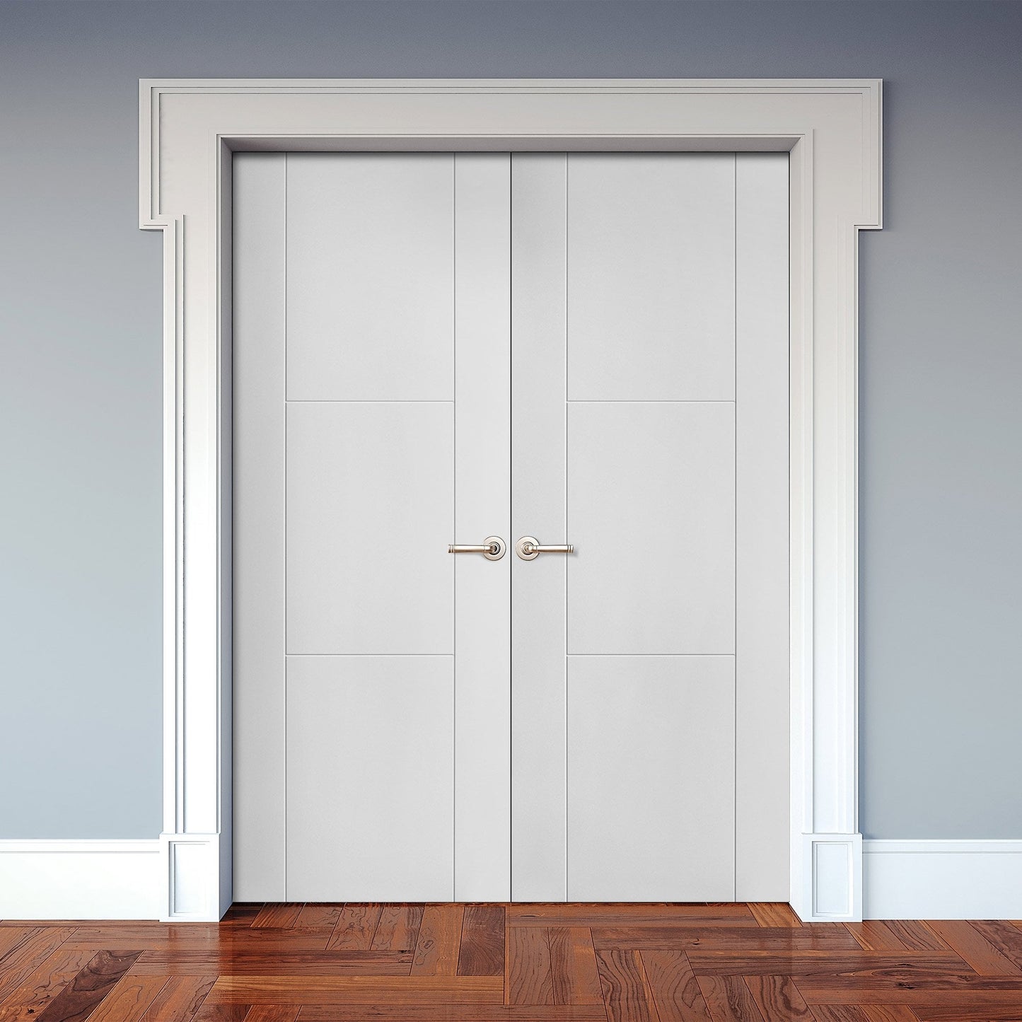 Internal White Primed Trent 3 Panel Pair Door (121437)