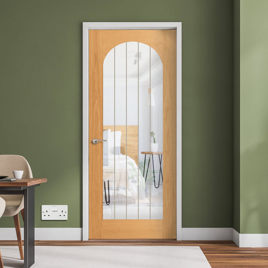 Oak Internal Fully Finished Farley Arched Square Top 1 Light Obscure Lined Clear Glass Door (122072)