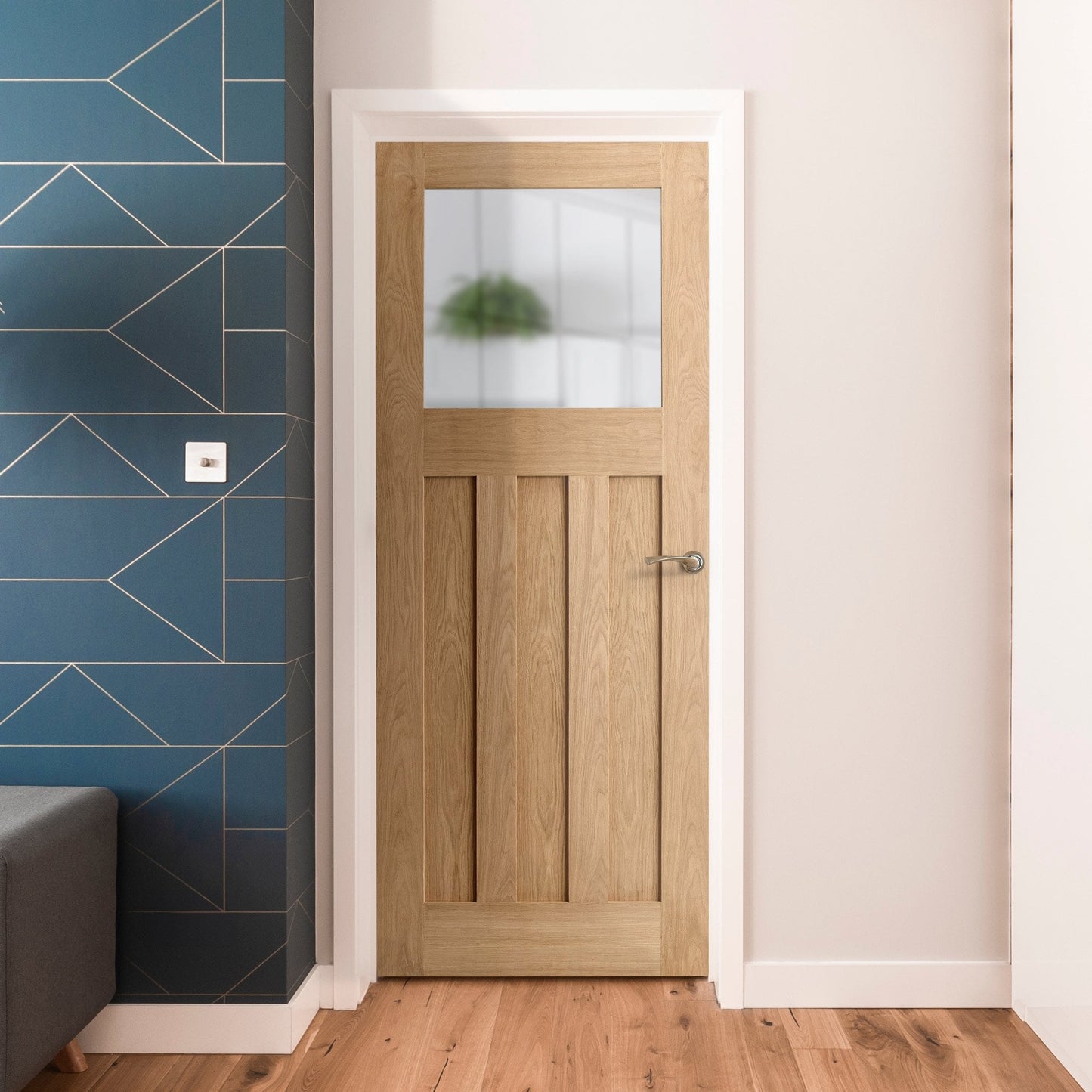 Oak Internal Unfinished 1930's DX 3 Panel 1 Light Obscure Glass Door (51729)