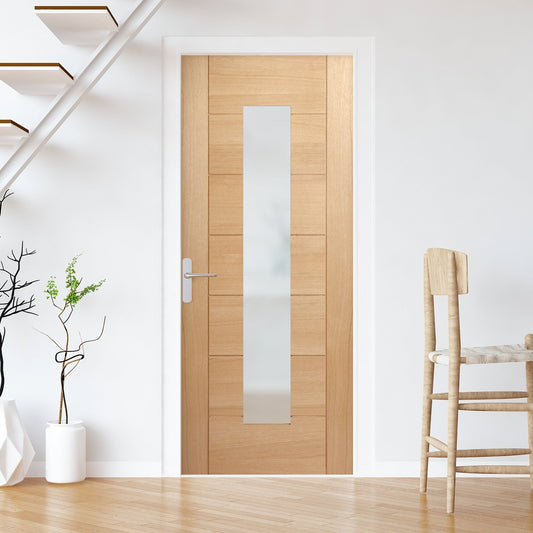 Oak Internal Fully Finished Pedrena 1 Light Obscure Glass Made-to-Measure Door