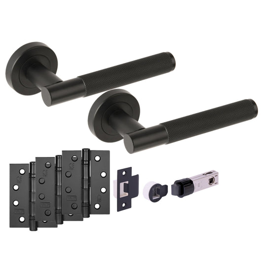 Knurled Internal Fire Rated Lever Smart Handle Pack, Matt Black (121197)