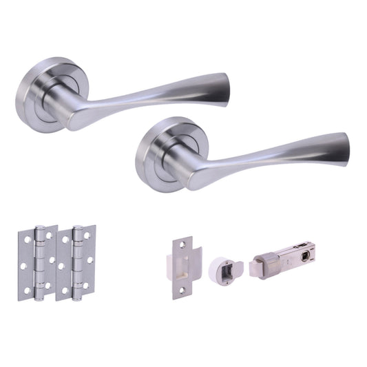 Oasis Round Rose Lever Door Handle Set - Satin Chrome (341517)