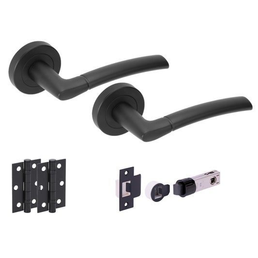 Orbit Round Rose Lever Door Handle Set - Matt Black (248871)