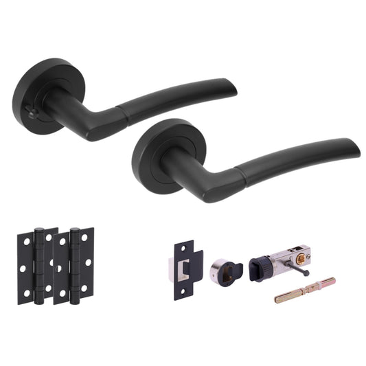 Orbit Privacy Round Rose Lever Door Handle Set - Matt Black (248872)