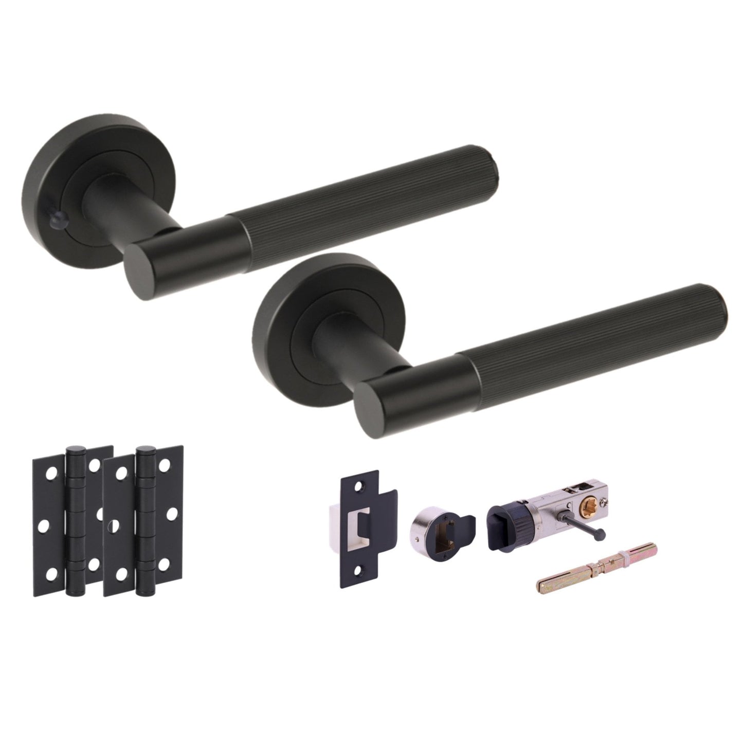 Vida Round Rose Lever Door Bathroom Handle Set - Matt Black (341554)