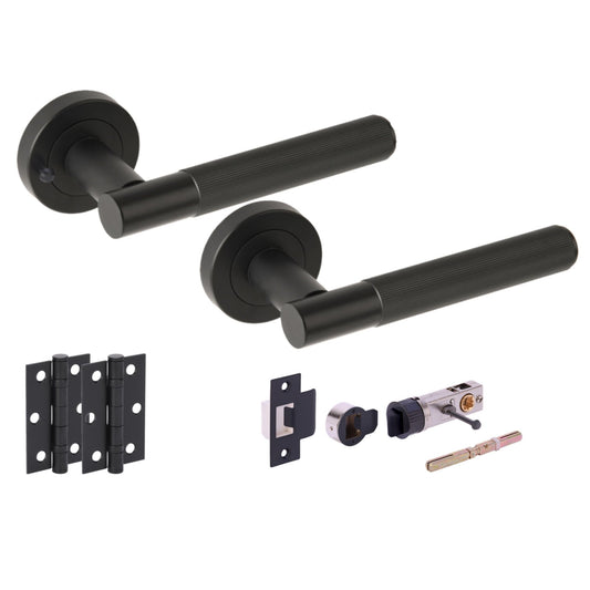 Vida Round Rose Lever Door Bathroom Handle Set - Matt Black (341554)