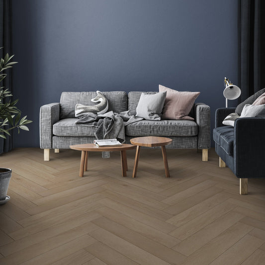 Silver Serenity Oak - Comfort Luxe 12mm Laminate Herringbone Flooring (122146)