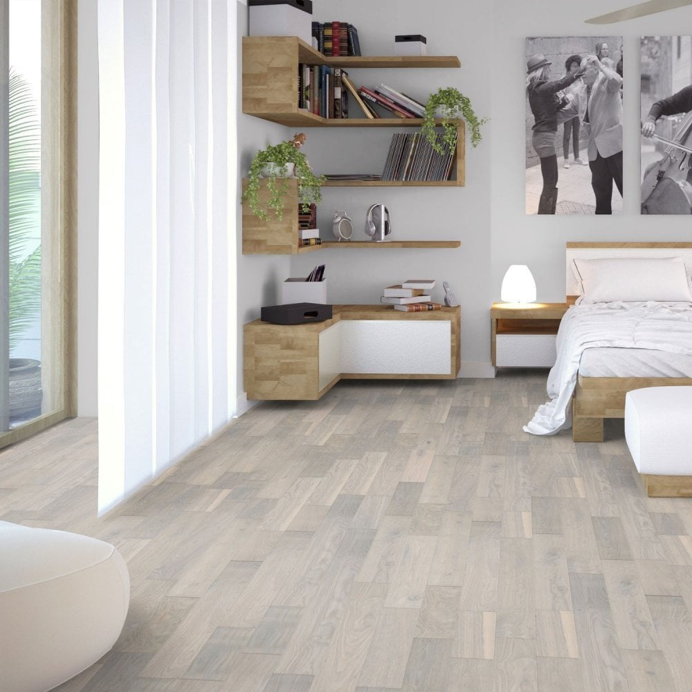 Ivory White Oak - Premier 14mm Matt UV lacquer Engineered Real Wood Flooring (68607)