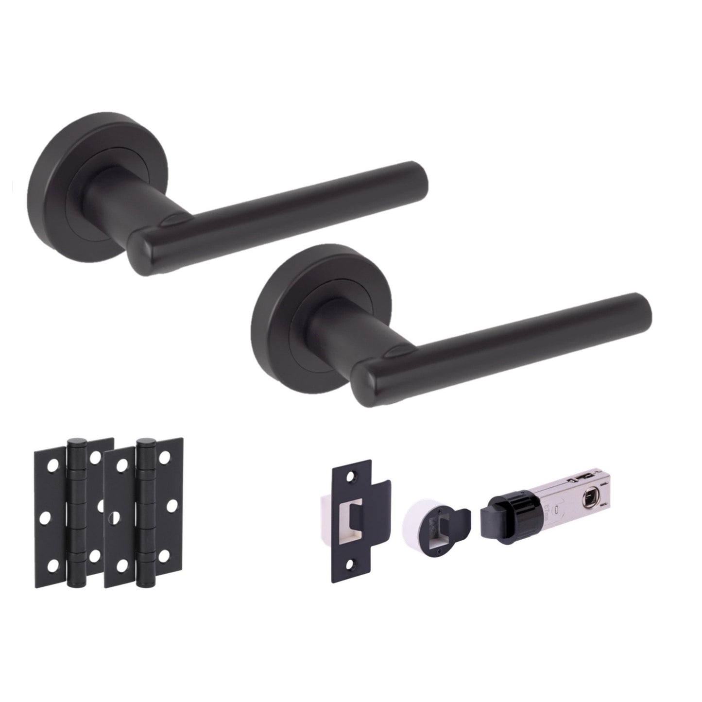 Solus Round Rose Lever Door Handle Set - Matt Black (341538)