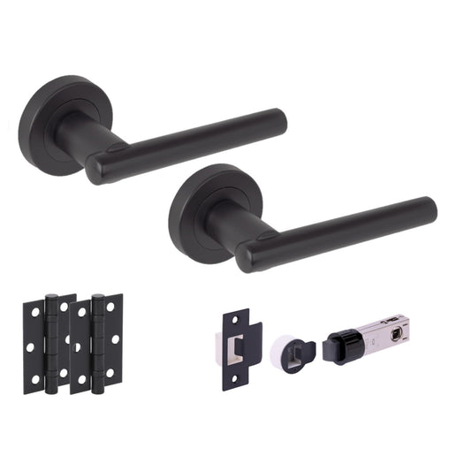 Solus Round Rose Lever Door Handle Set - Matt Black (341538)