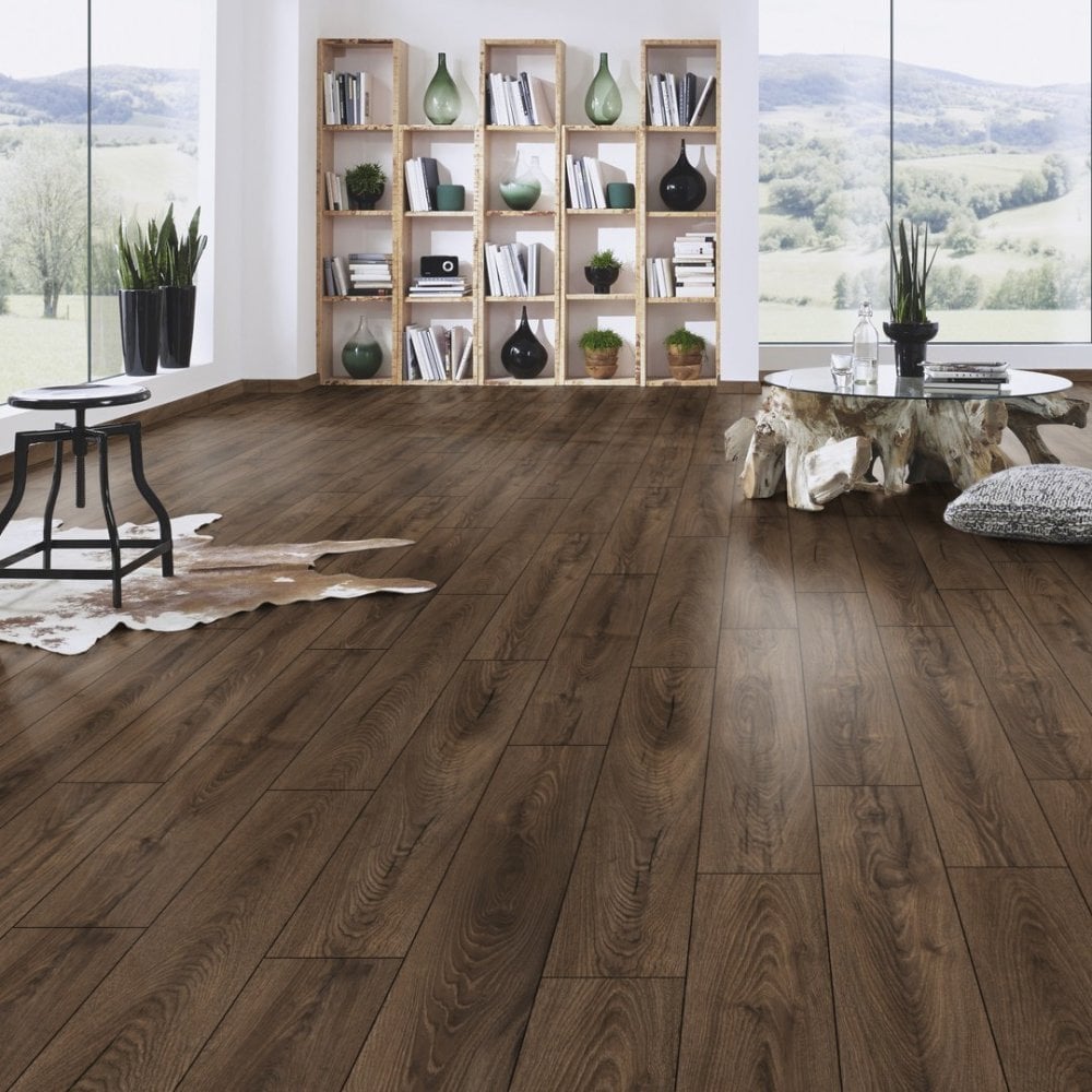 Krono Original | Espresso Carpenter Oak Atlantic 10mm Handscraped Moisture Resistant Laminate Sample - K479 (SKU-344672)