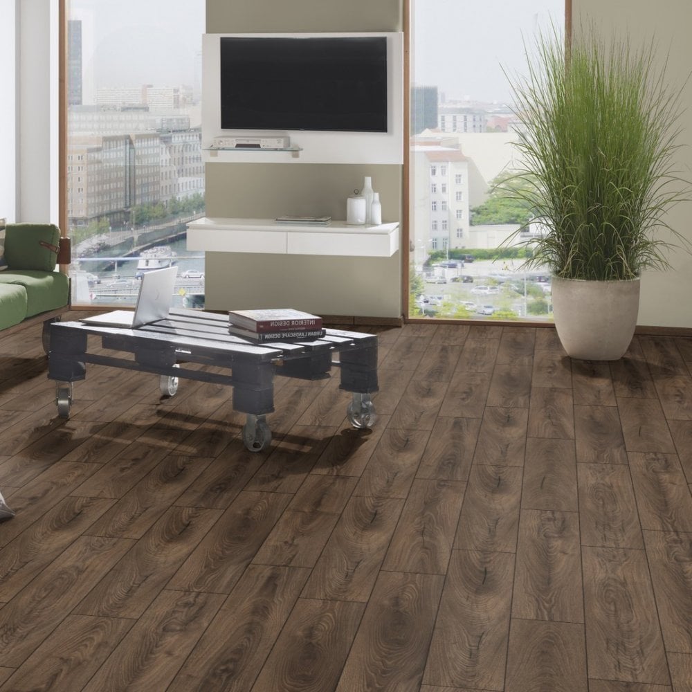 Krono Original | Espresso Carpenter Oak Atlantic 10mm Handscraped Moisture Resistant Laminate Sample - K479 (SKU-344672)