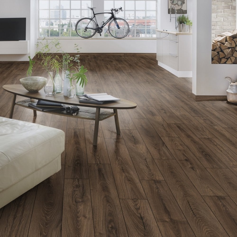 Krono Original | Espresso Carpenter Oak Atlantic 10mm Handscraped Moisture Resistant Laminate Sample - K479 (SKU-344672)