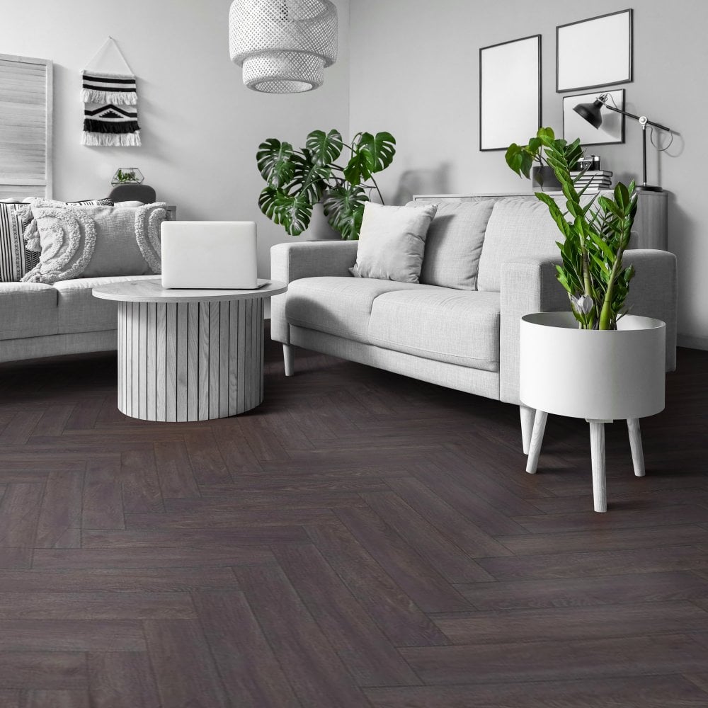 Kronotex | Elba Oak Black - Herringbone 8mm Laminate Sample - D6010 (SKU-344535)