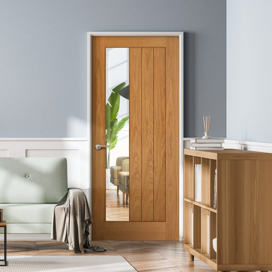 Oak Internal Fully Finished Farley 1 Light Clear Offset Glass Made-to-Measure FD30 Fire Door (122643)
