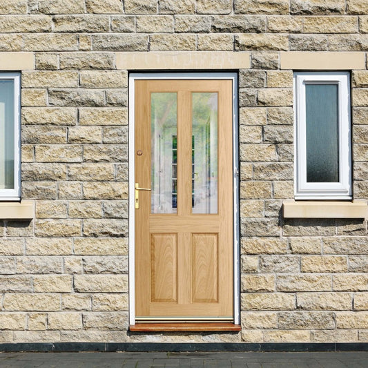 Oak External Unfinished 4 Panel 2 Light Clear Glass Door (EXTOAK4PCG)