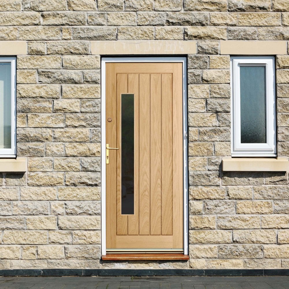 Oak External Unfinished Farley 1 Light Obscure Double Offset Glass Door (EXTOAKFAR1LOFF)