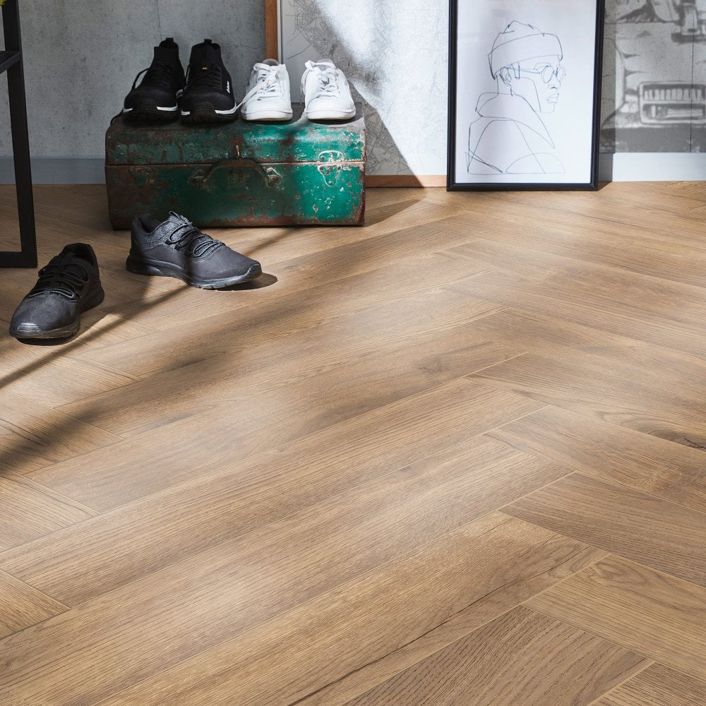 Kronotex | Treviso Oak - Herringbone 8mm Laminate Sample - D4764 (SKU-344534)