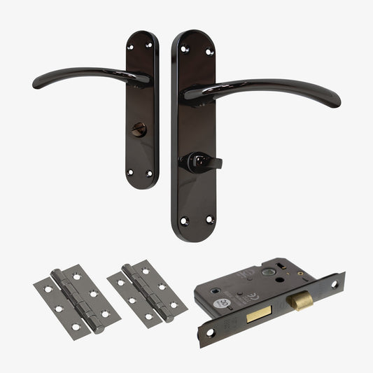 Scimitar Lever on Backplate Bathroom Door Handle Set - Black Nickel (122296)
