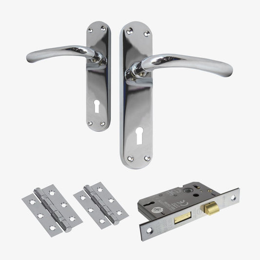 Palace Lever & Lock on Backplate Bathroom Door Handle Set - Polished Chrome (122270)